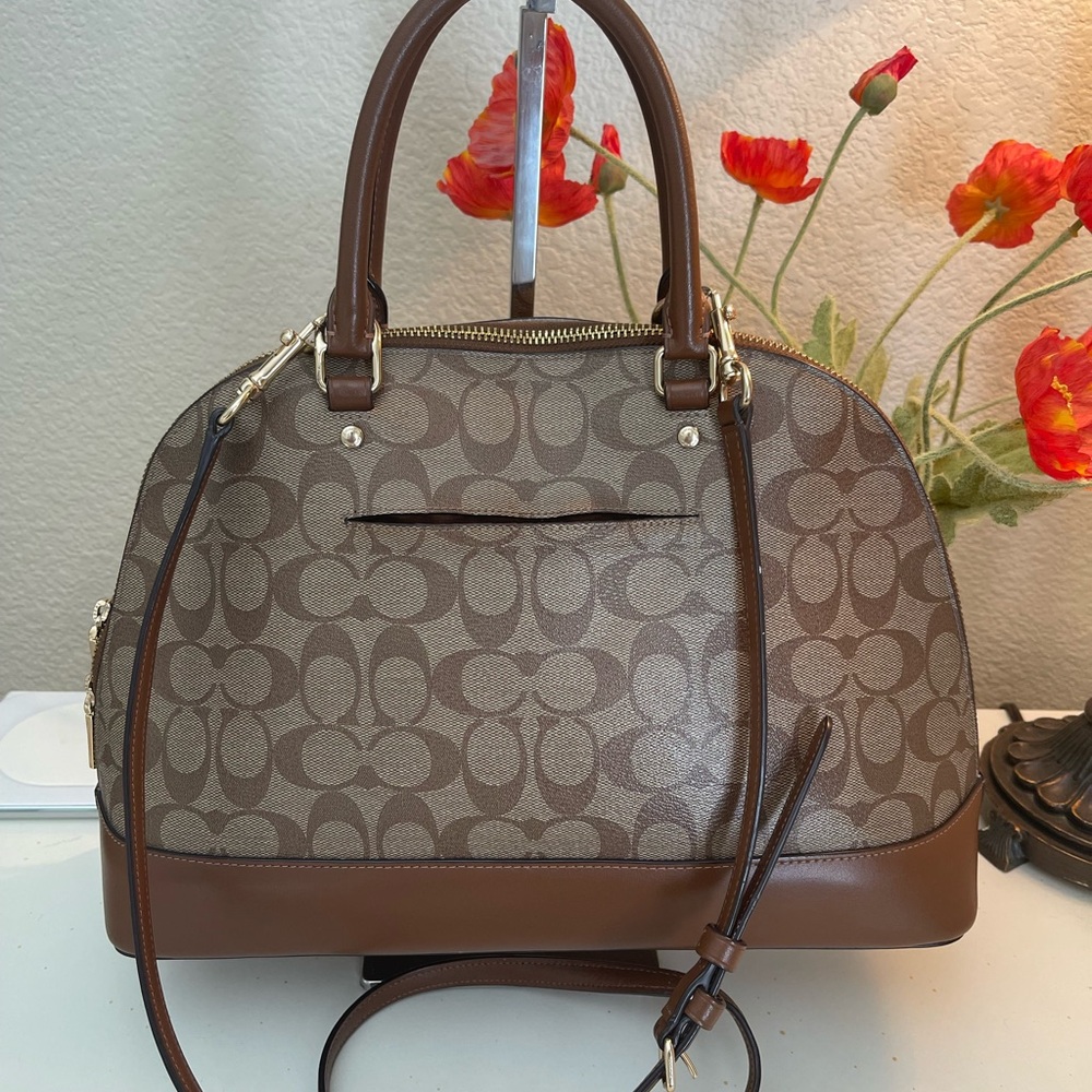 Coach Brown Signature Dome Satchel Handbag - Picture 6 of 15